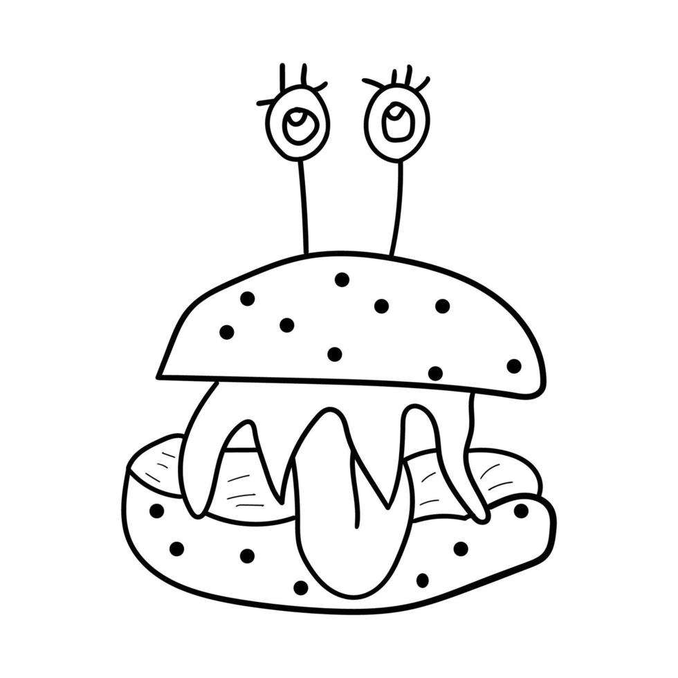 ilustraciones de vectores de iconos de hamburguesas monstruosas para el logotipo de su trabajo, camisetas de mercadería, pegatinas y diseños de etiquetas, afiches, tarjetas de felicitación que anuncian empresas comerciales o marcas