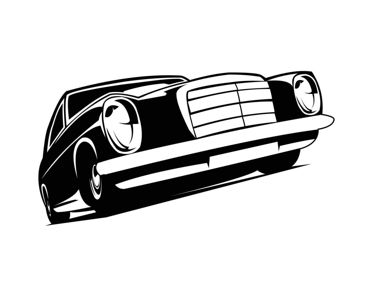 logotipo de silueta de coche clásico de lujo. diseño vectorial premium aislado fondo blanco que se muestra desde el frente. mejor para placa, emblema, icono, diseño de pegatinas, industria de camiones. disponible en eps 10. vector