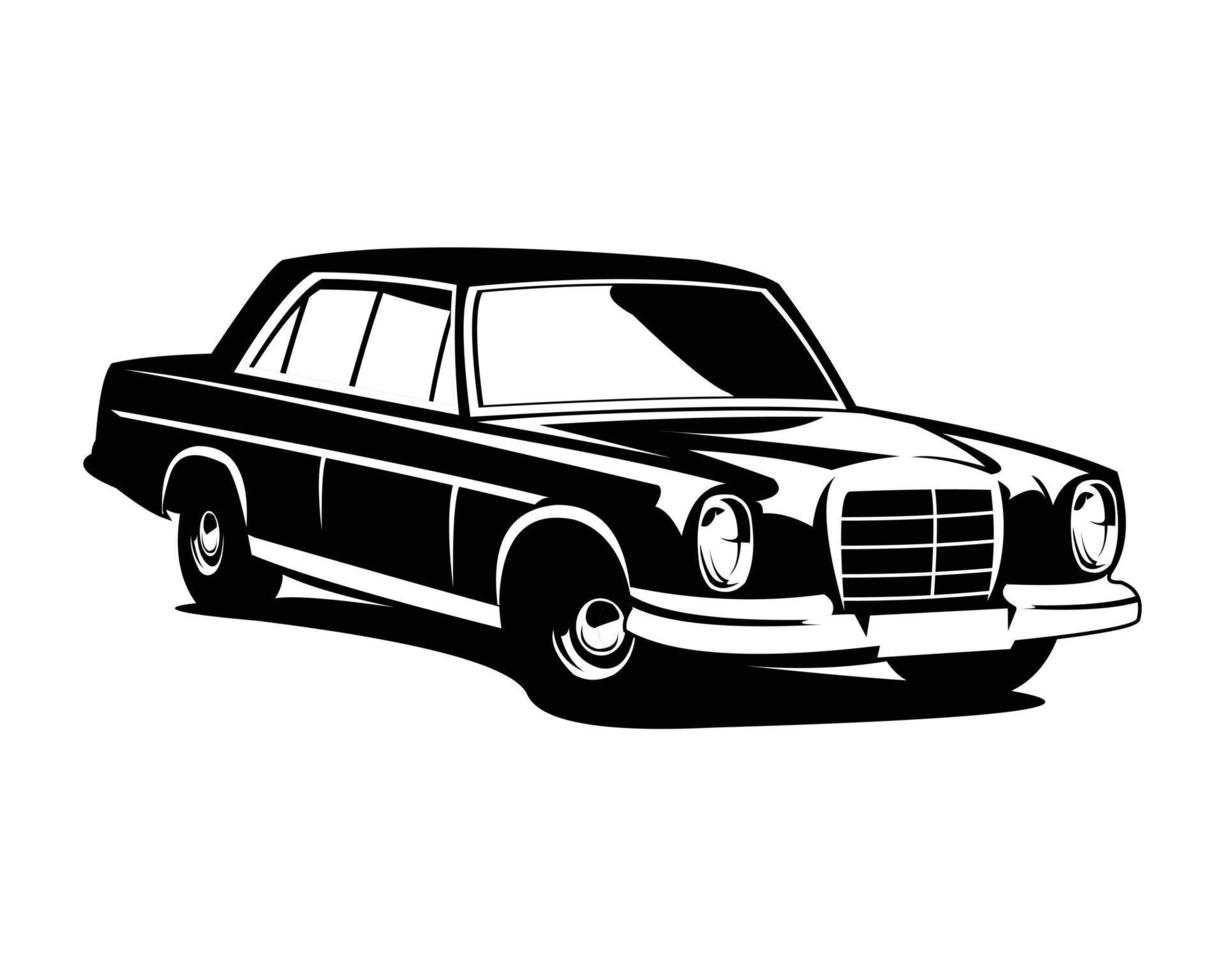 Ilustración gráfica de vector de coche vintage de lujo negro sobre fondo blanco.