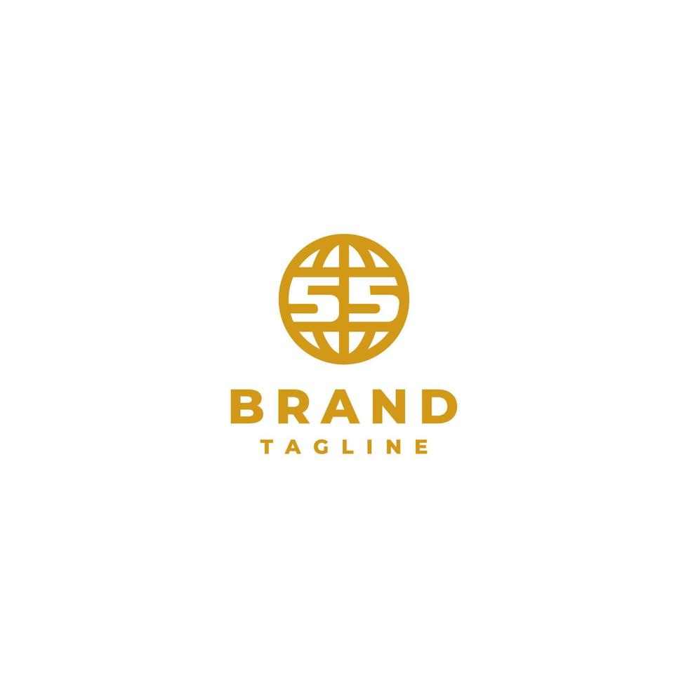 Number 55 in Globe Icon Logo Design. 55th anniversary logo design The number 55 between the equator of the globe icon. vector
