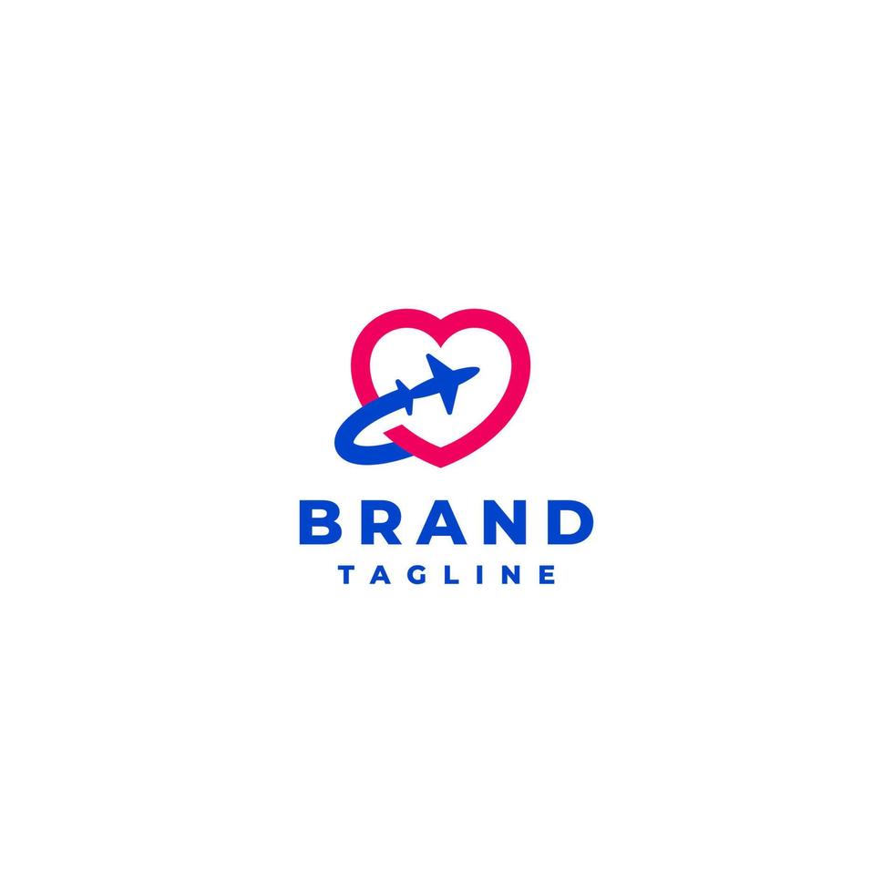 Simple Logo Design Airplane and Heart Symbol. Romantic travel logo design with airplane icon circled heart symbol. vector