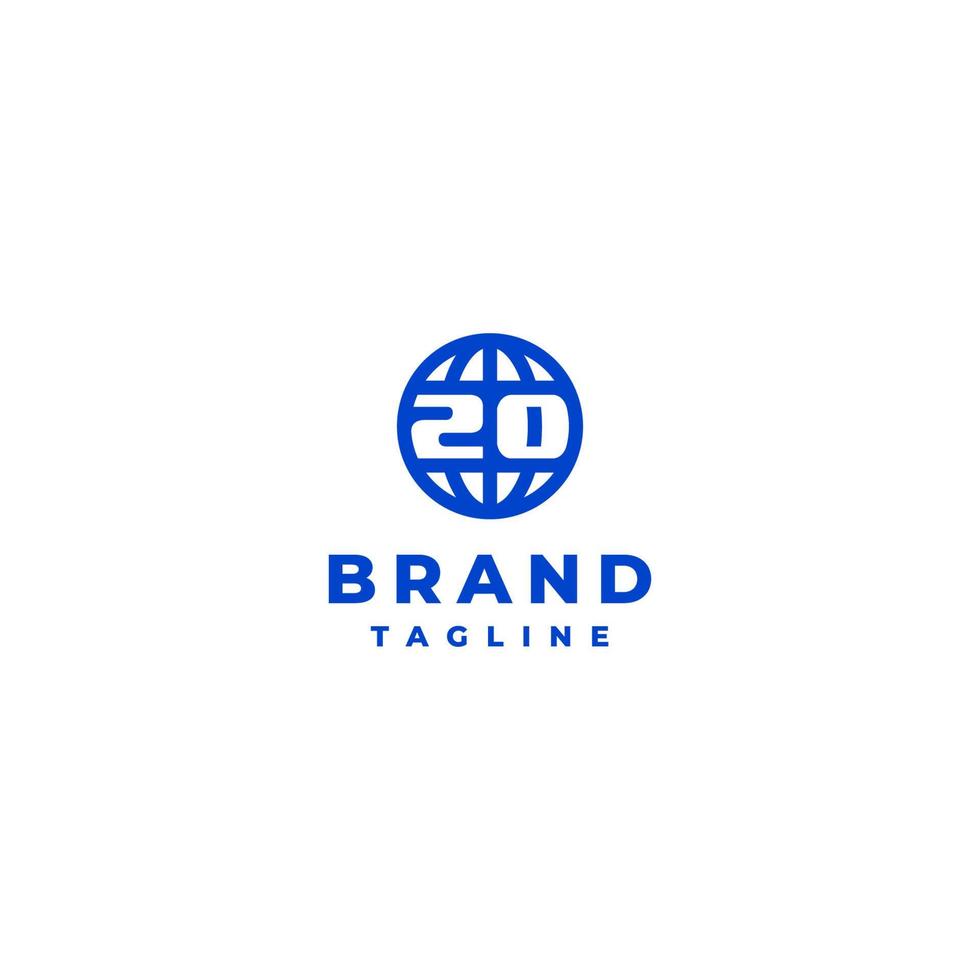 Number 20 in Globe Icon Logo Design. 20th anniversary logo design The number 20 between the equator of the globe icon. vector