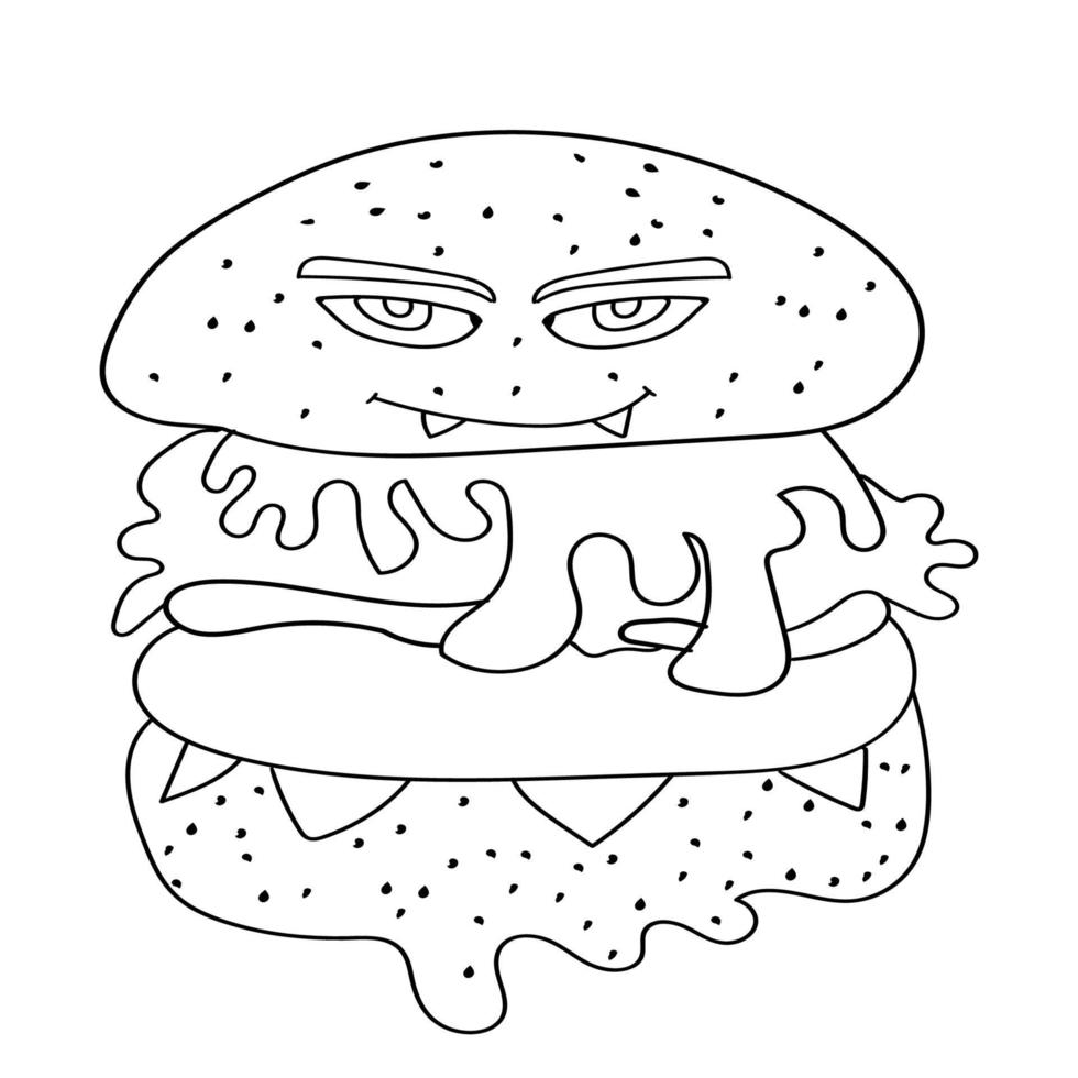 ilustraciones de vectores de iconos de hamburguesas monstruosas para el logotipo de su trabajo, camisetas de mercadería, pegatinas y diseños de etiquetas, afiches, tarjetas de felicitación que anuncian empresas comerciales o marcas