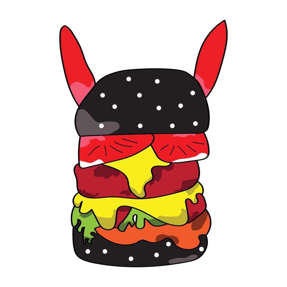 Burger hand-drawn vector illustration. Cartoon style. Isolated on white background. This vector can also be used as a product or brand logo. Design for banner, poster, card, print, menu