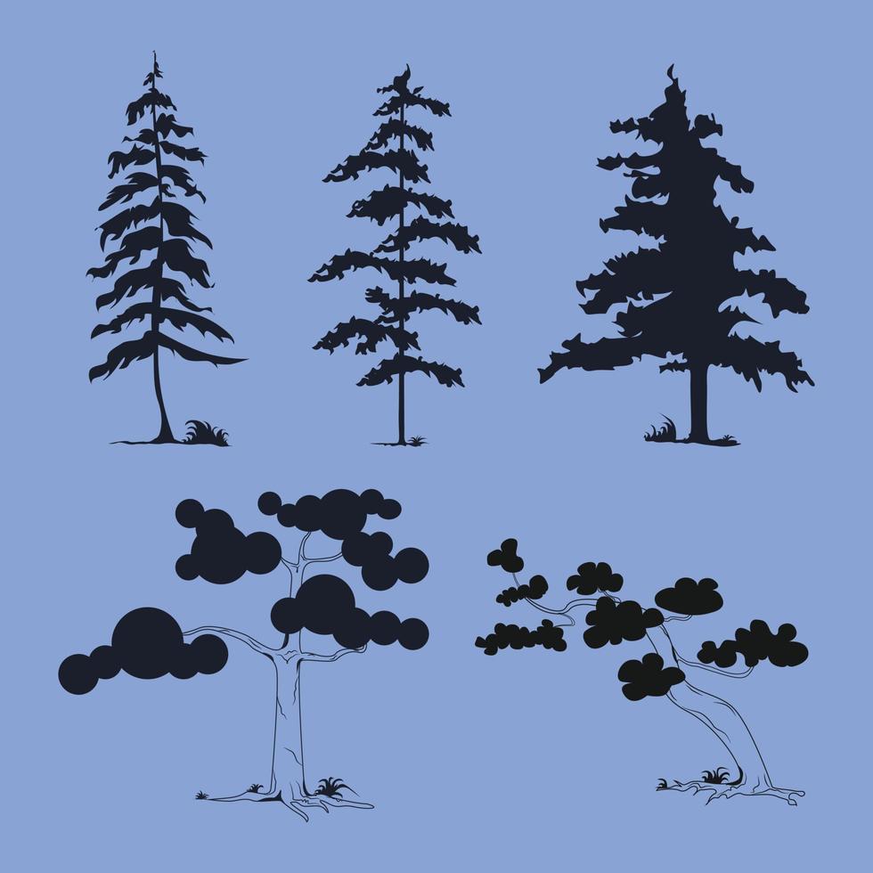 Trees Black Shadows set vector