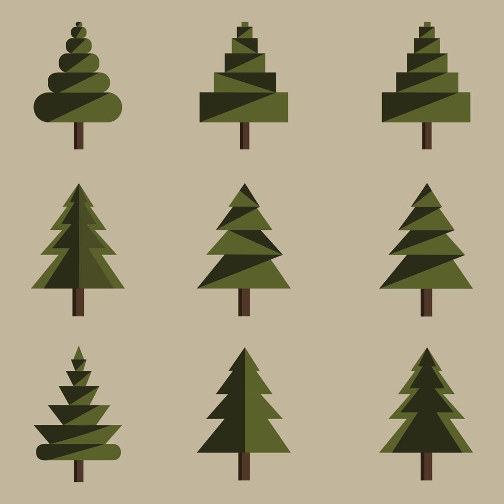 green pine tree set vector