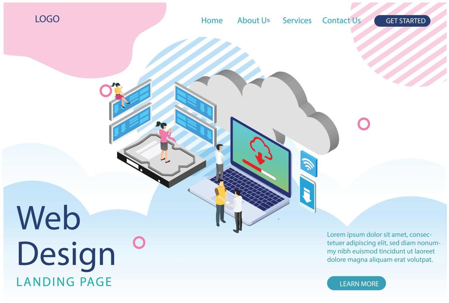 diseño de plantilla de sitio web. concepto isométrico moderno de ilustración de tecnología en la nube, banners web, adecuado para diagramas, infografías, ilustración de libros, activos de juegos y otros activos relacionados con gráficos vector