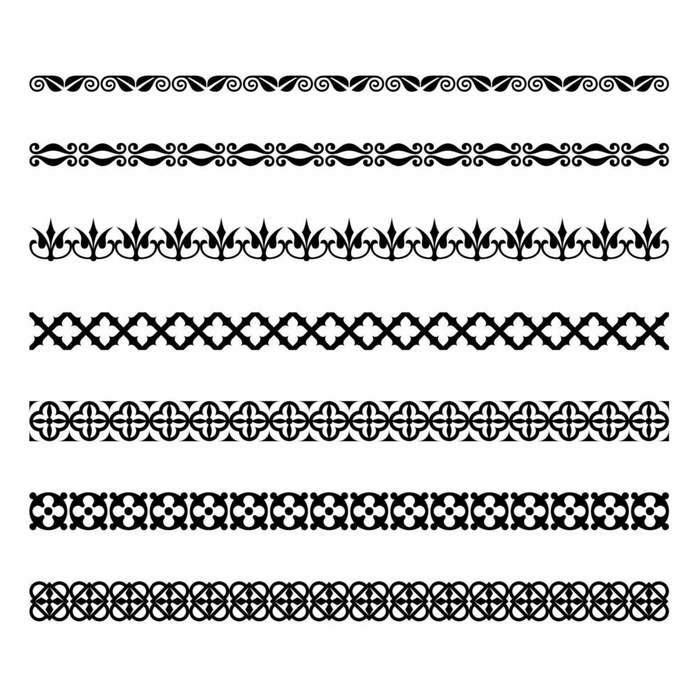 Vintage ornate seamless border vector set concept pattern in traditional style. curls and spirals ornament isolated on white background
