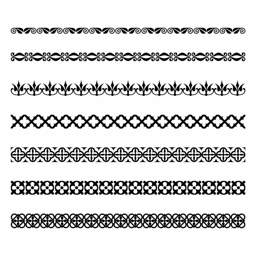 Vintage ornate seamless border vector set concept pattern in traditional style. curls and spirals ornament isolated on white background