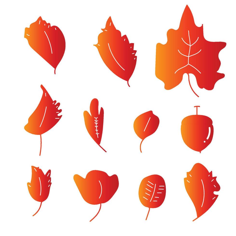 Orange brown leaf icons are set on white background. Orange-brown color. Leaf's Orange-brown color icon logo. Ecology. Vector illustration