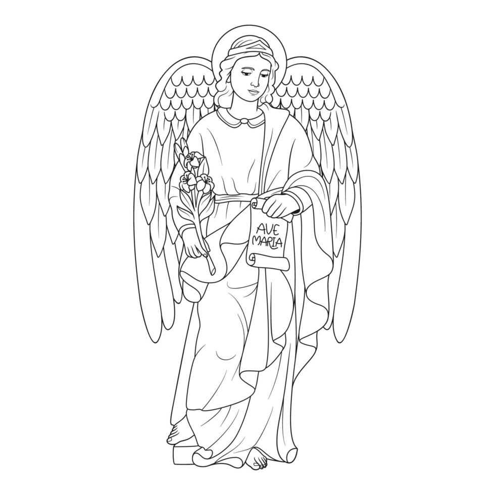 Saint Gabriel Archangel Vector Illustration Outline Monochrome