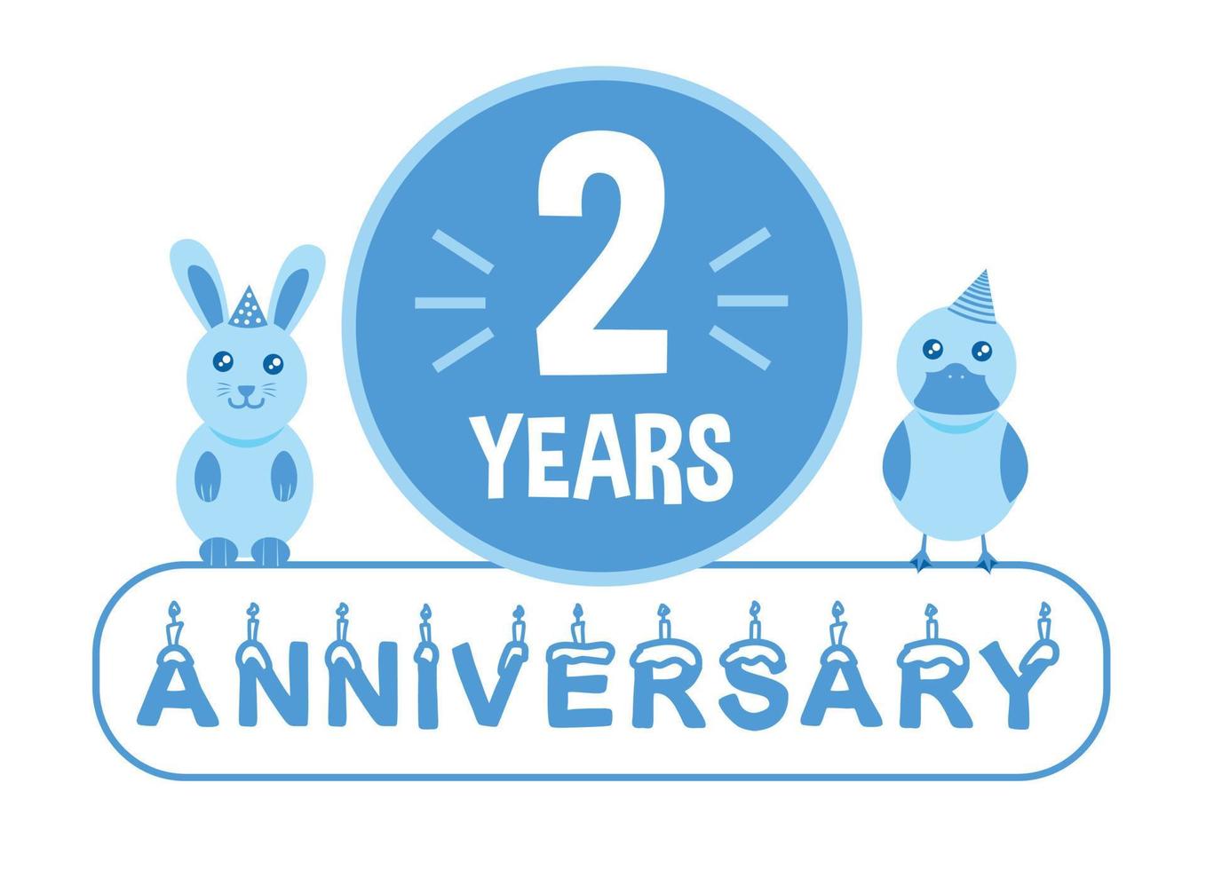 2nd birthday. Two years anniversary celebration banner with blue theme for kids. vector