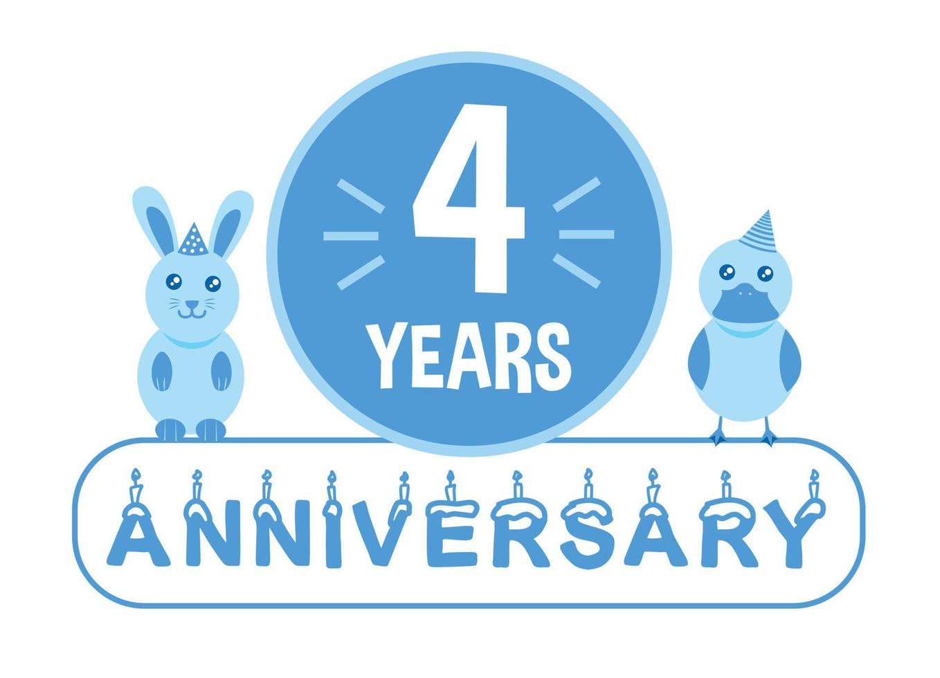 4to cumpleaños. banner de celebración de aniversario de cuatro años con tema azul para niños. vector