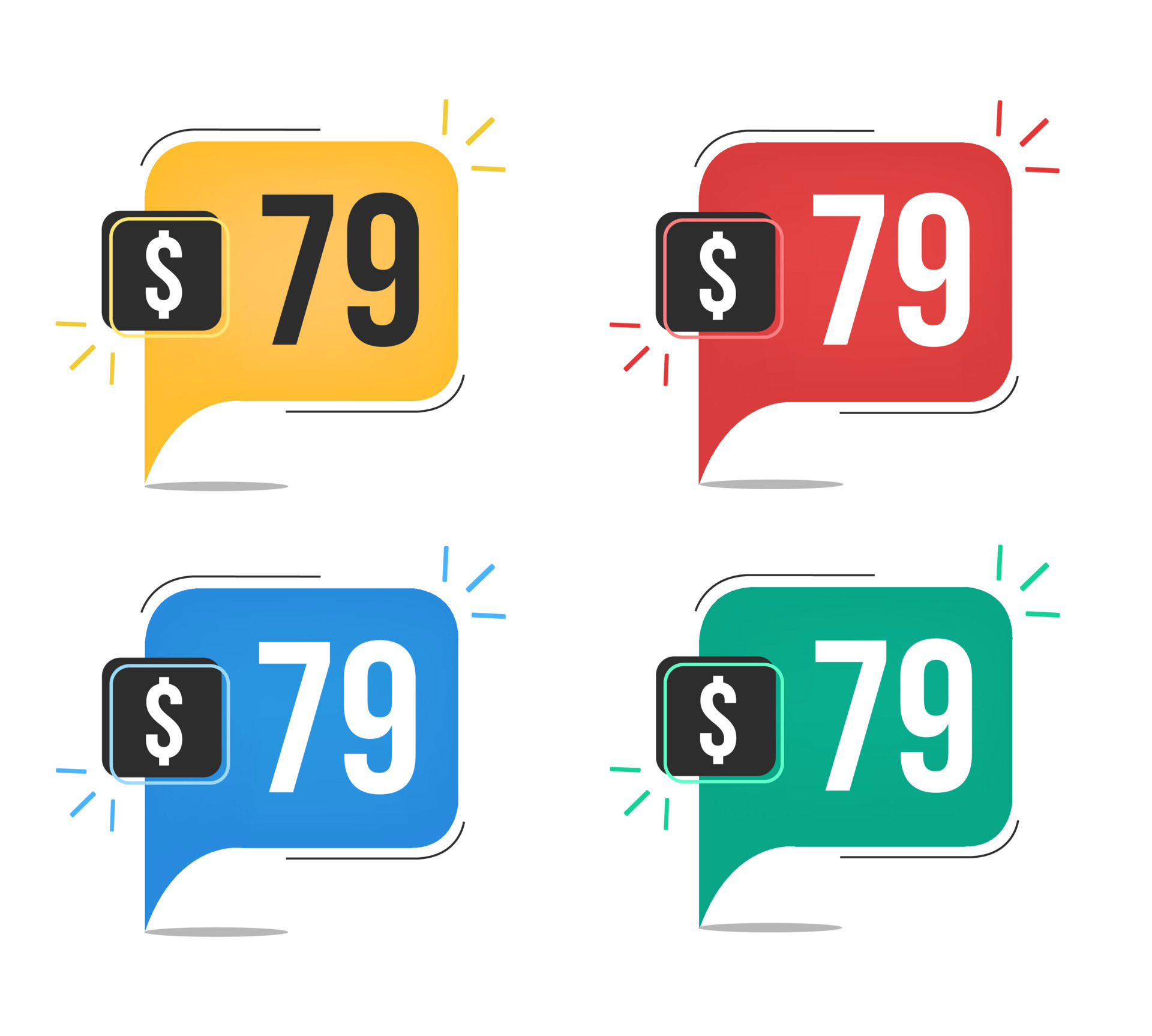 79 Dollar Price Yellow Red Blue And Green Currency Tags With Speech 79-dollar-price-yellow-red-blue-and-green-currency-tags-with-speech