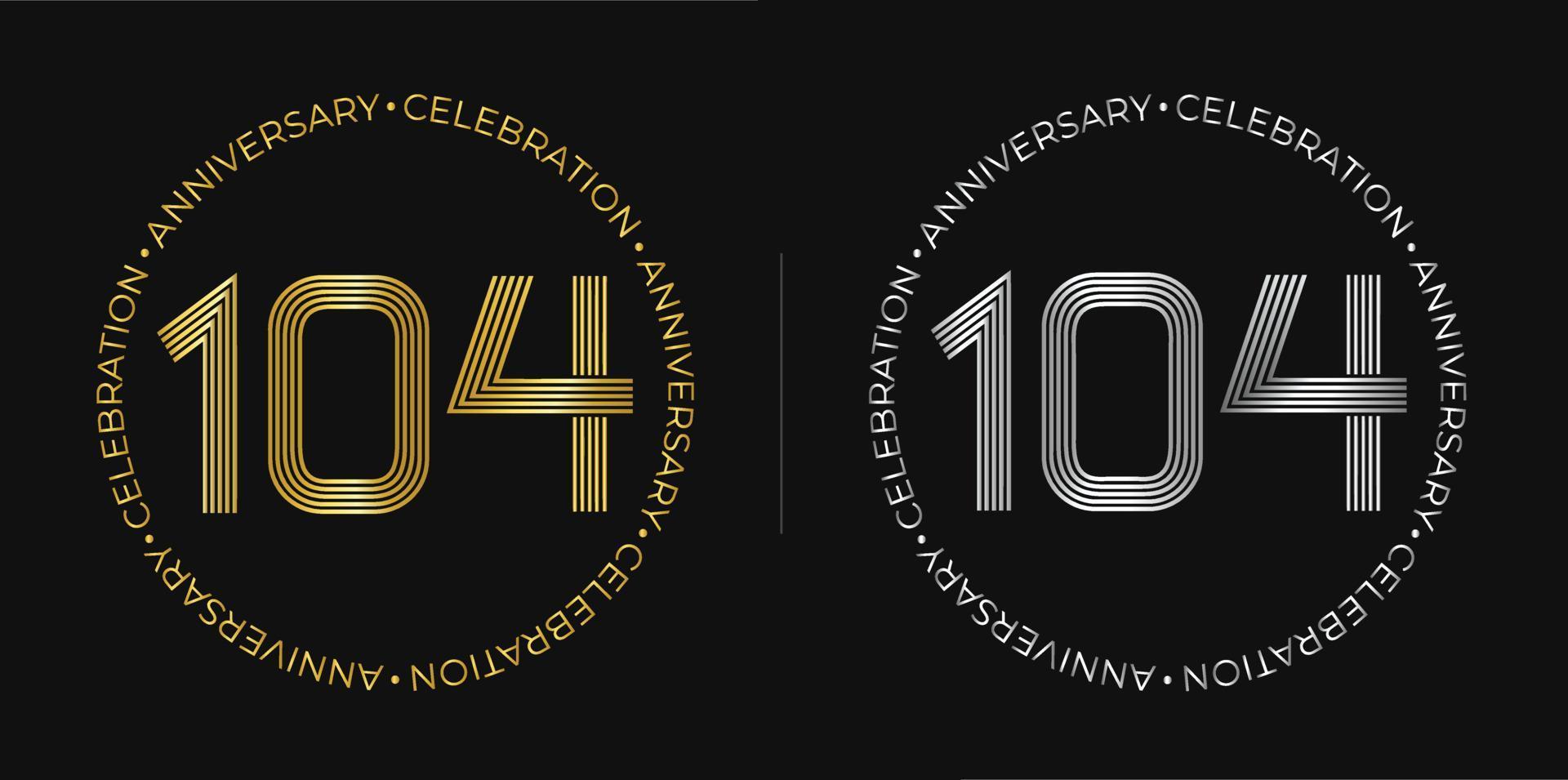 100th birthday. One hundred years anniversary celebration banner in golden and silver colors. Circular logo with original numbers design in elegant lines. vector