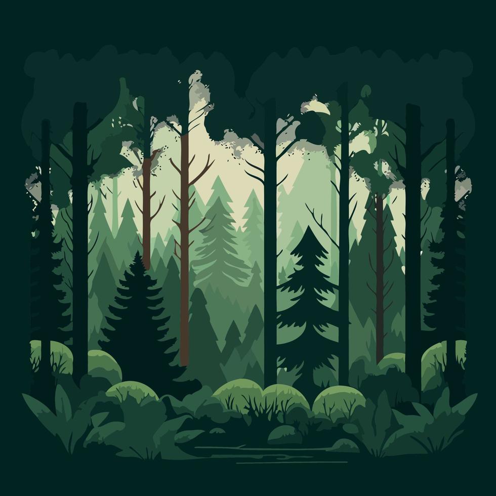 woodland forest landscape with trees vector