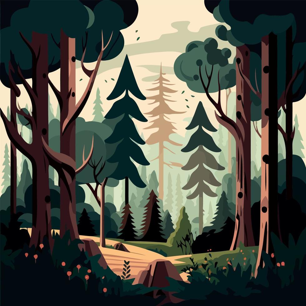 woodland forest landscape with trees vector