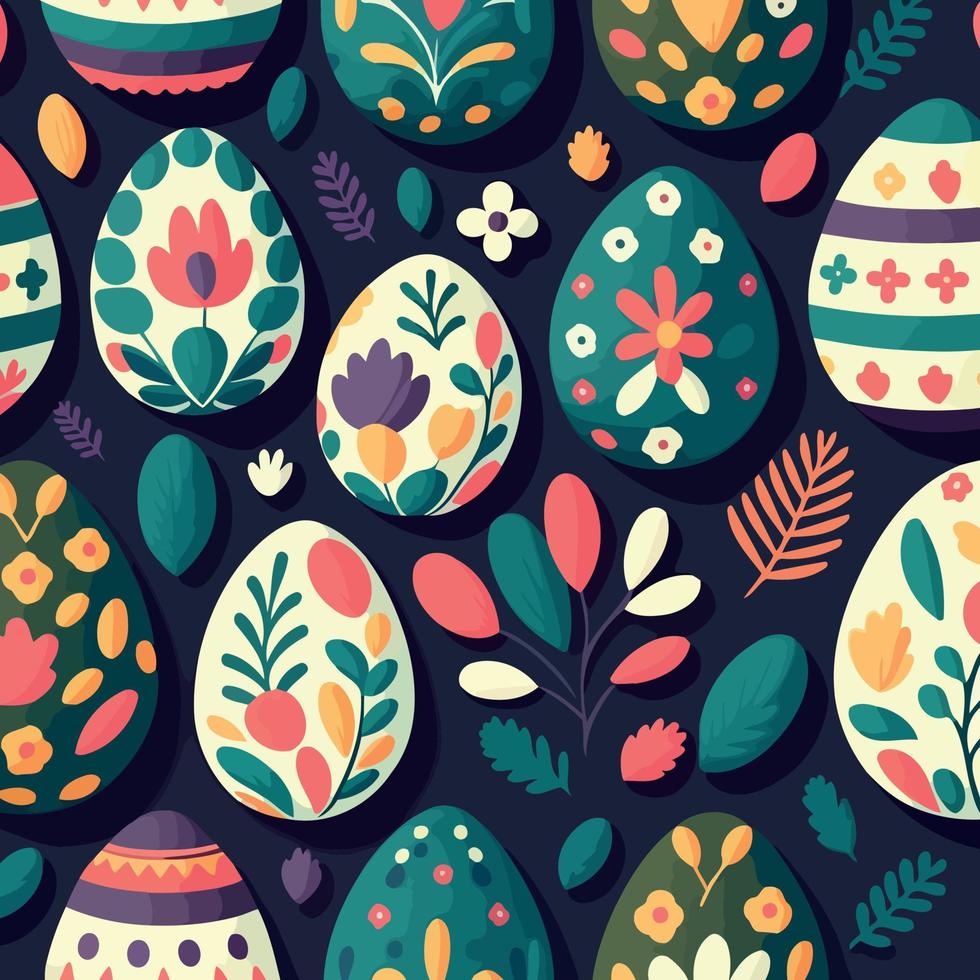 ood themed collection of easter eggs as pattern background vector