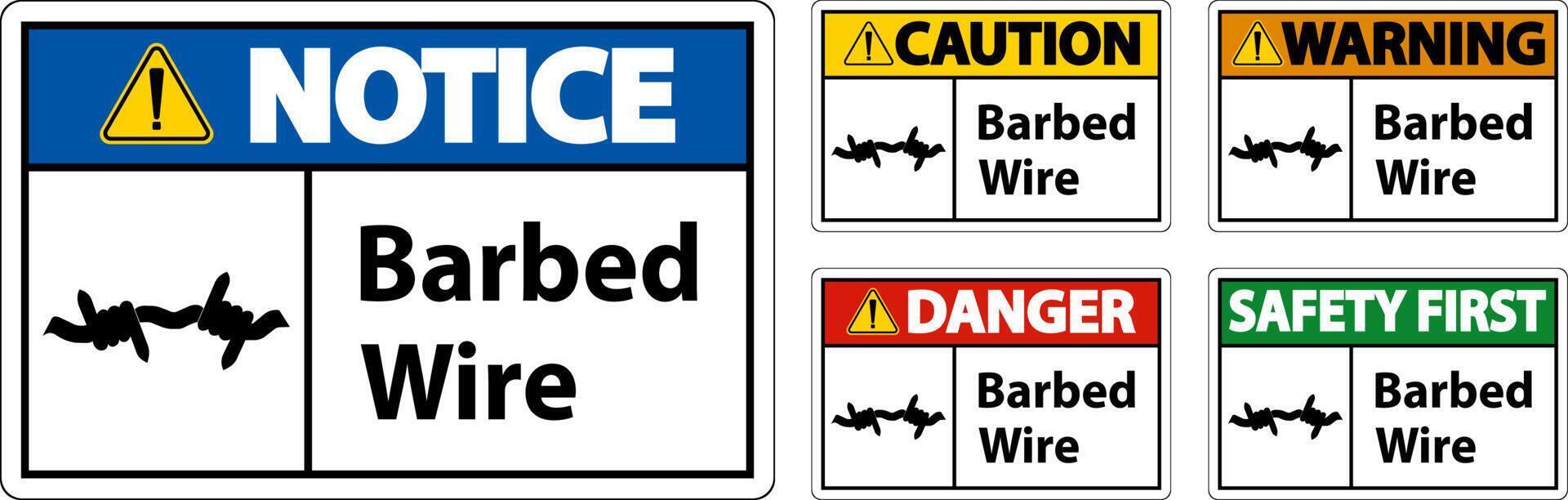 Caution Sign Barbed Wire On White Background vector