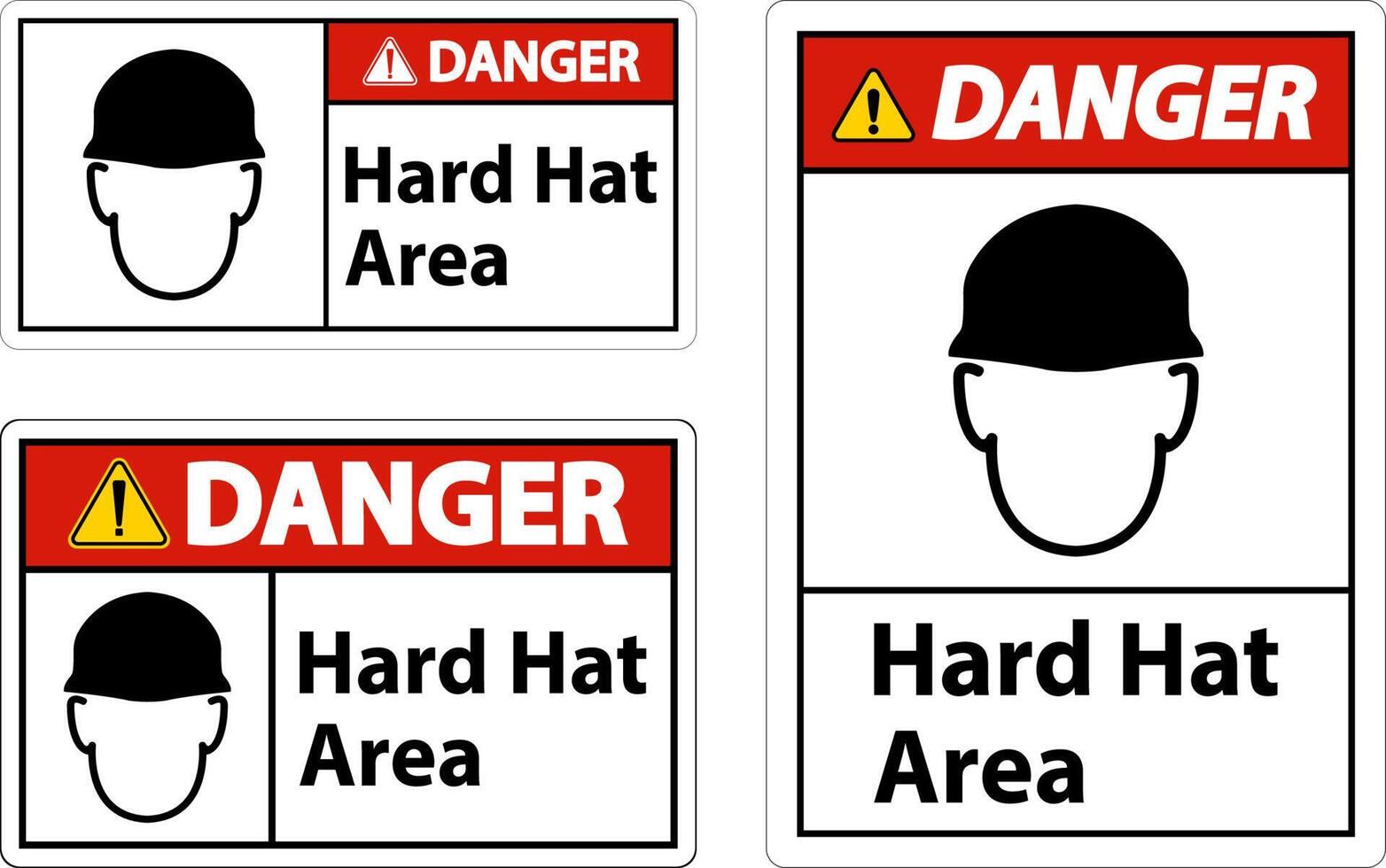 Danger Hard Hat Protection Required Area Sign On White Background vector