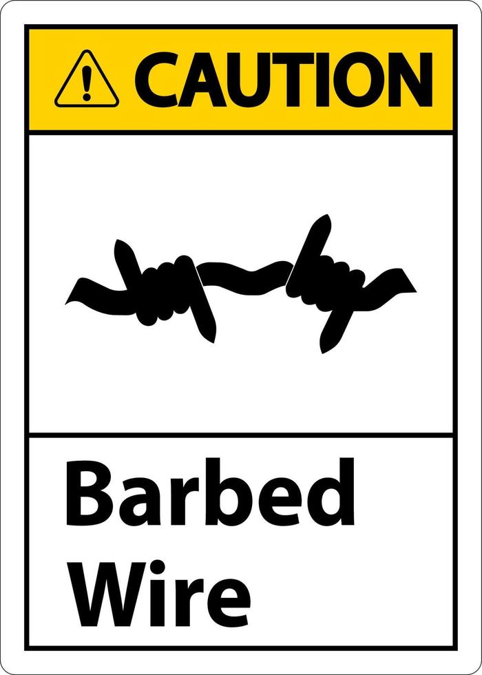 Caution Sign Barbed Wire On White Background vector