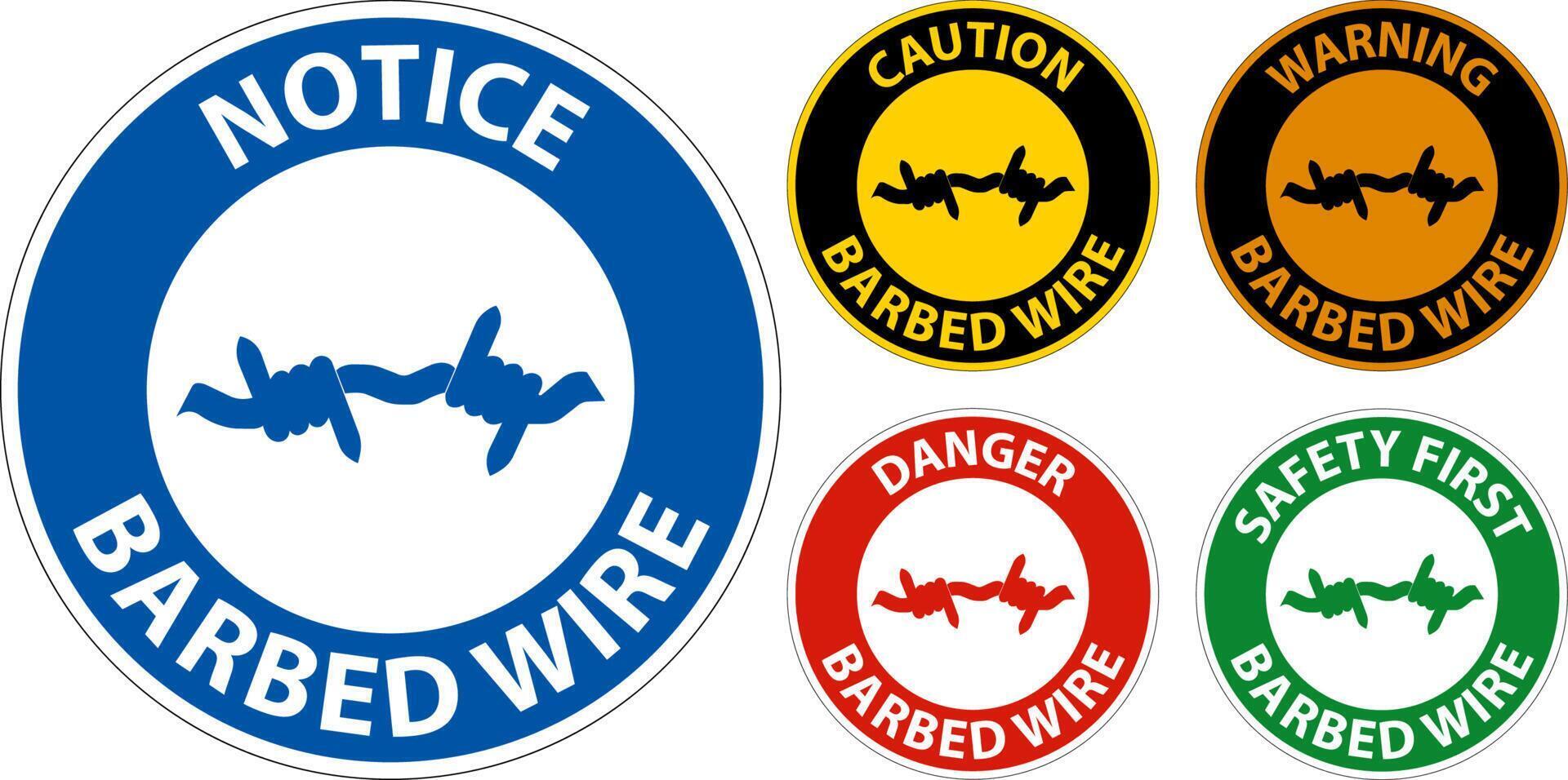 Caution Sign Barbed Wire On White Background vector