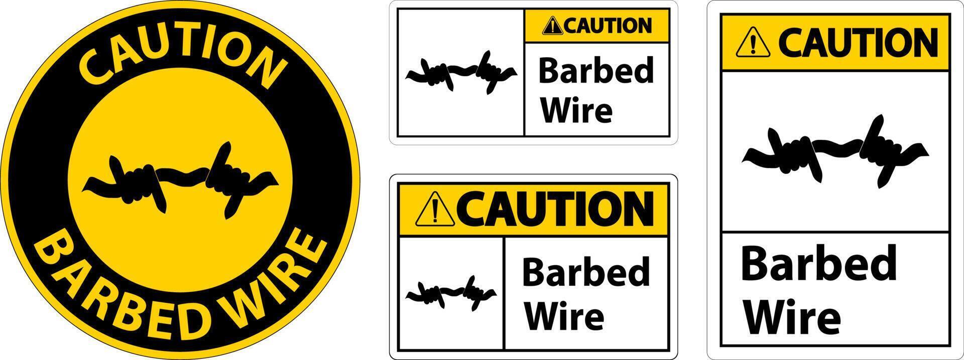 Caution Sign Barbed Wire On White Background vector