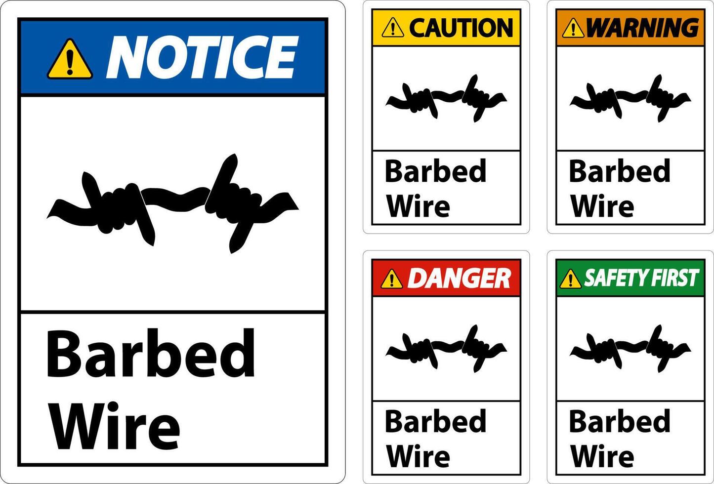 Señal de precaución alambre de púas sobre fondo blanco. vector