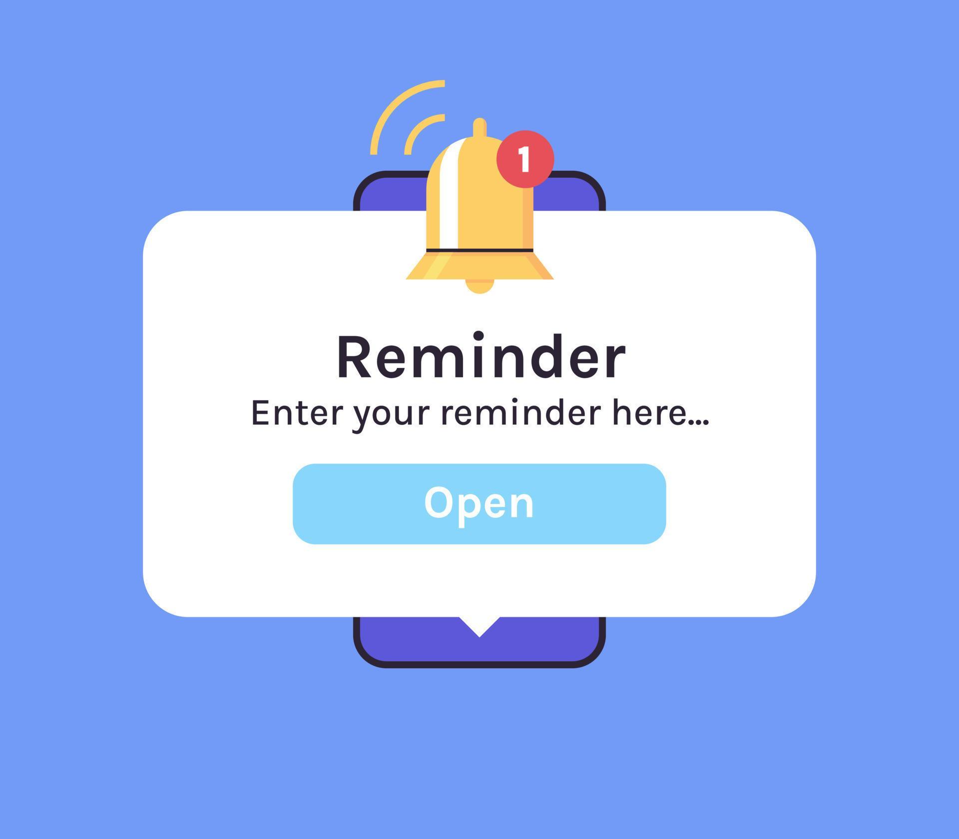 Smartphone with alarm clock reminder message on screen and new notice