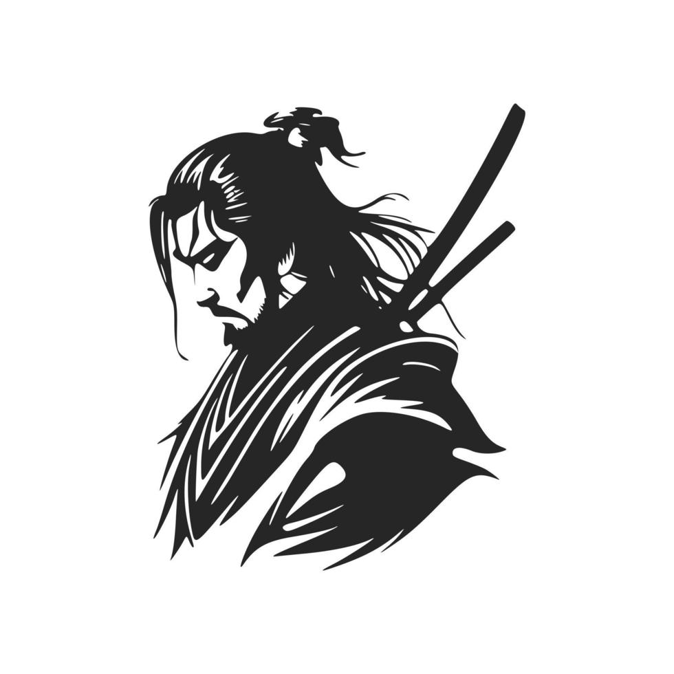 dale un aspecto elegante y con clase a tu marca con un logotipo de samurái en blanco y negro. vector