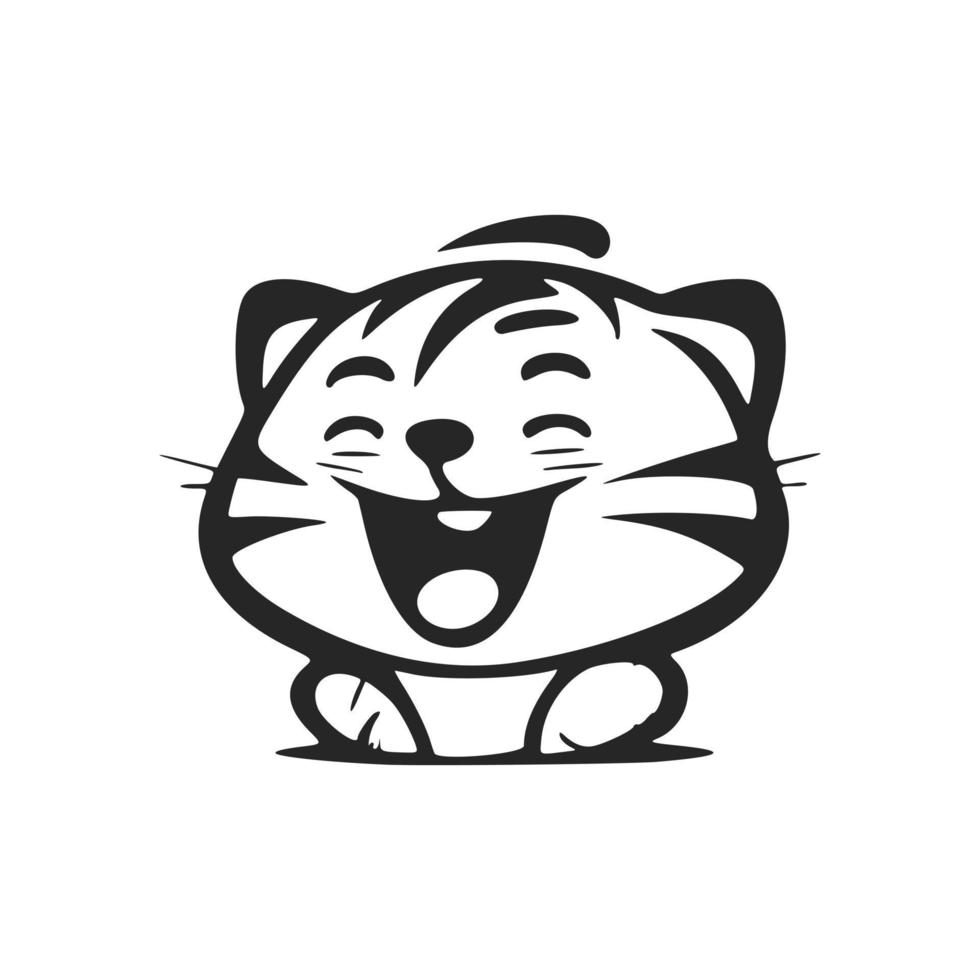 Cute black on white background logo with a picture of a laughing tiger. vector