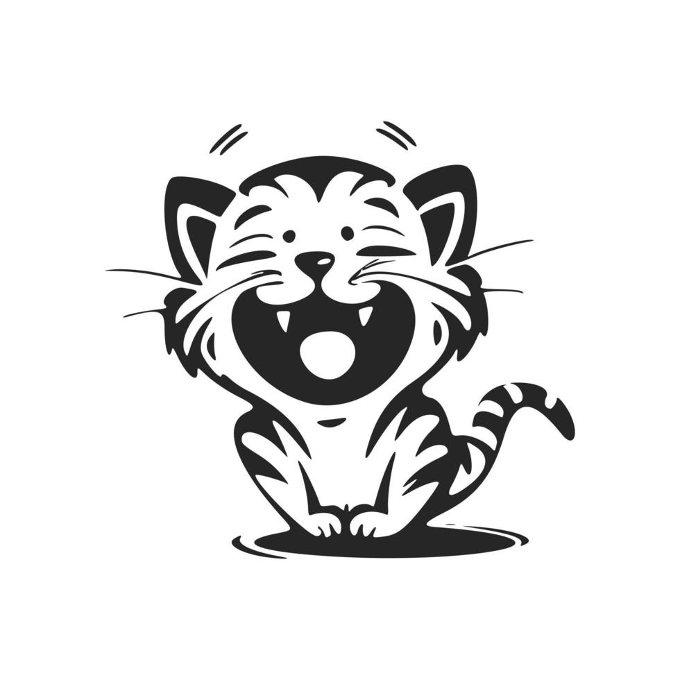 negro positivo sobre fondo blanco logotipo de tigre riendo. vector