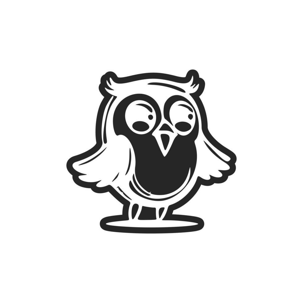 Cute and positive black on white background owl logo. vector