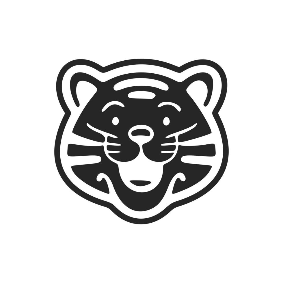 un lindo y positivo logo negro sobre fondo blanco con un tigre riéndose. vector