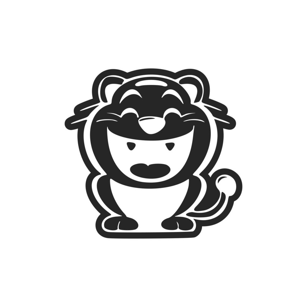 Children's black-white logo with the image of a laughing tiger. vector
