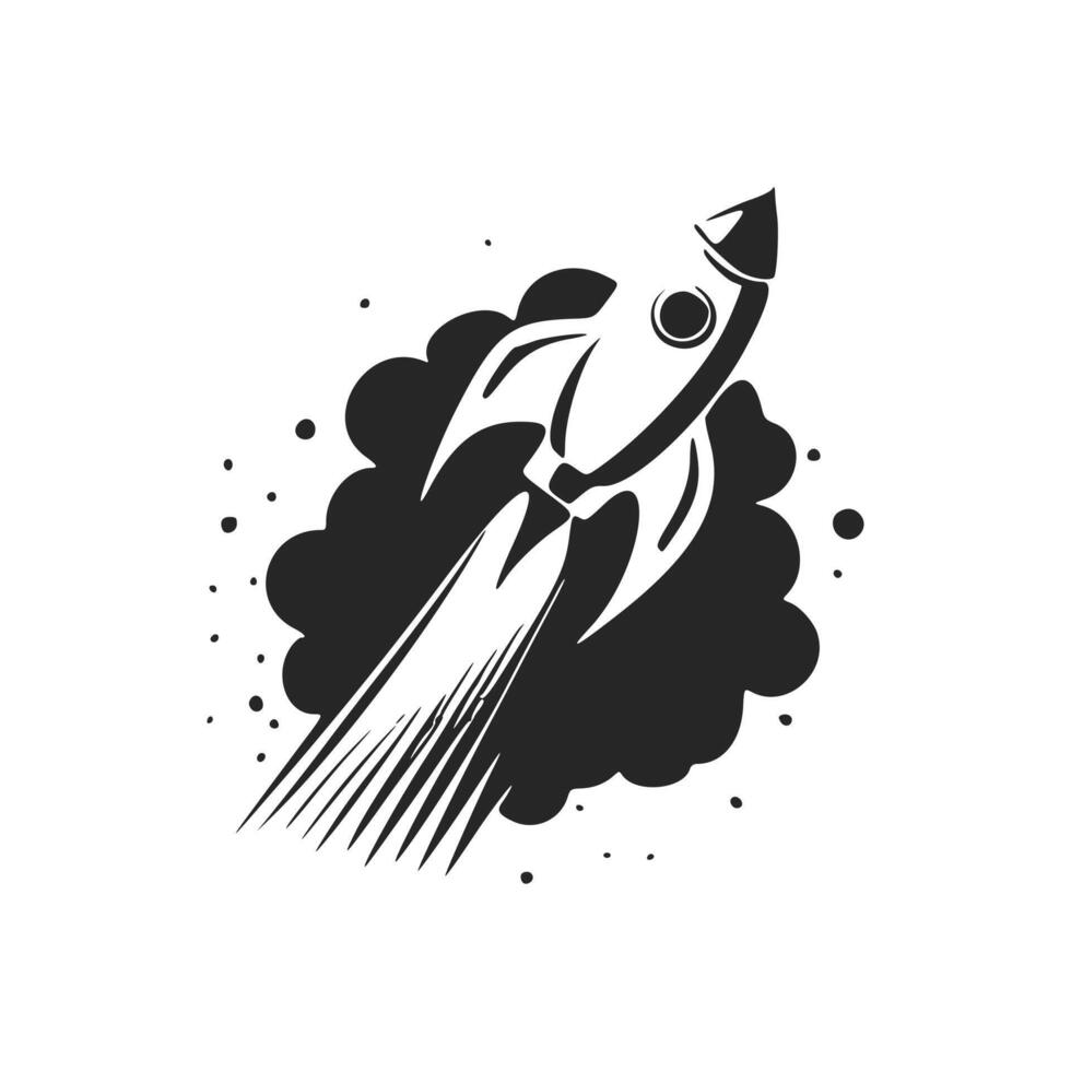 Give an elegant and classy look to your brand with a black and white flying rocket logo vector