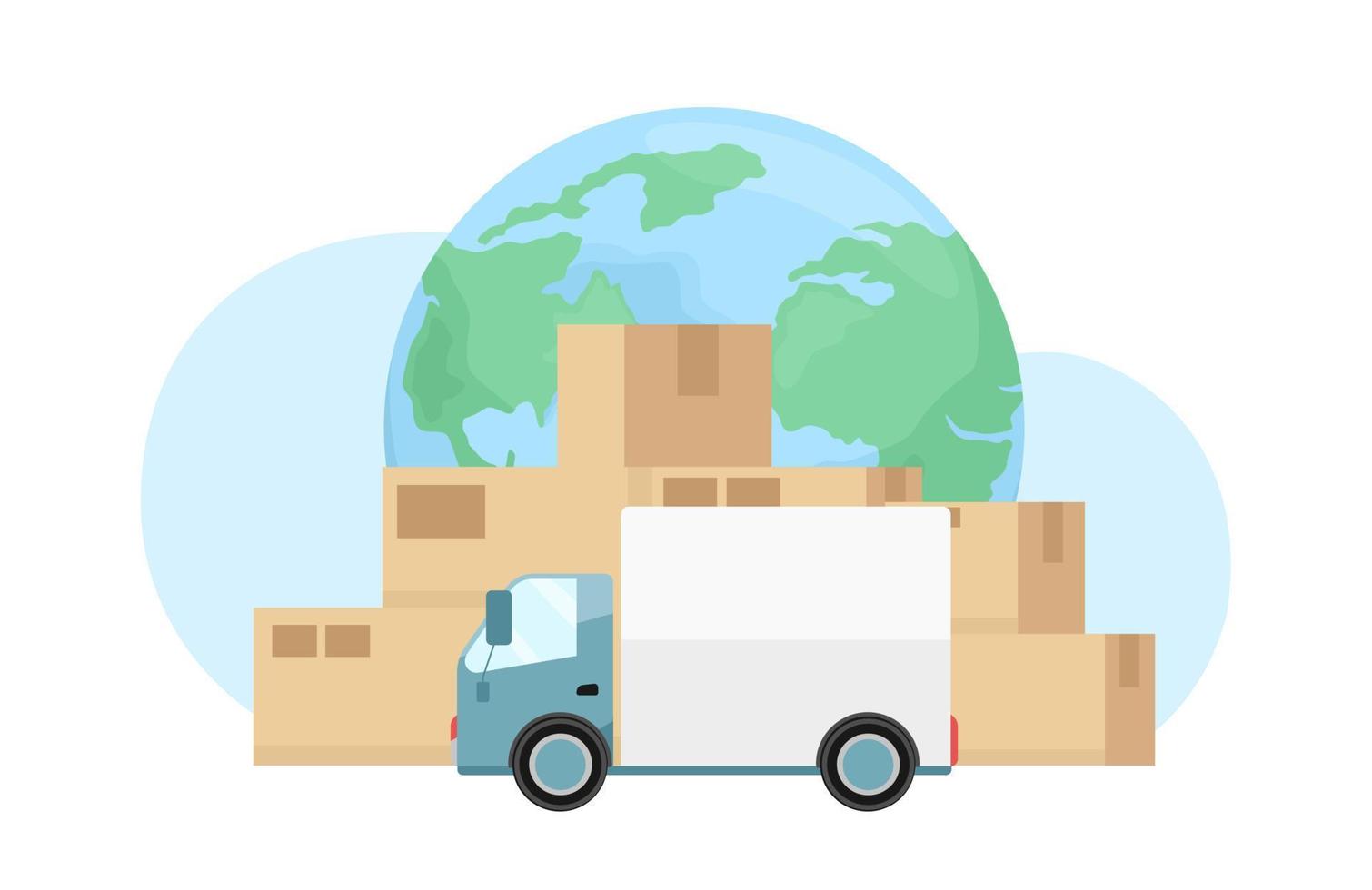 Delivery parcels with cargo van flat concept vector illustration. Editable 2D cartoon scene on white for web design. Freight transportation creative idea for website, mobile, presentation