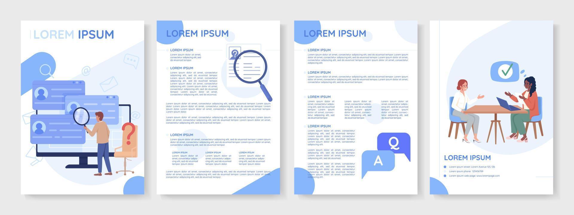 Screening candidate CV and resume flat vector brochure template. Recruitment process booklet, leaflet printable color designs. Editable magazine page, reports kit with text space