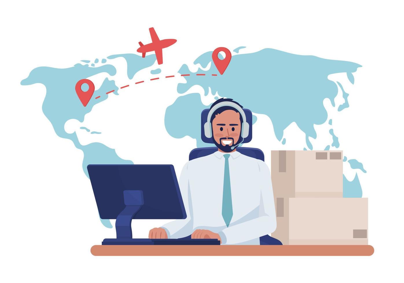 Logistics service provider flat concept vector illustration. Call center. Editable 2D cartoon character on white for web design. Freight coordinator creative idea for website, mobile, presentation