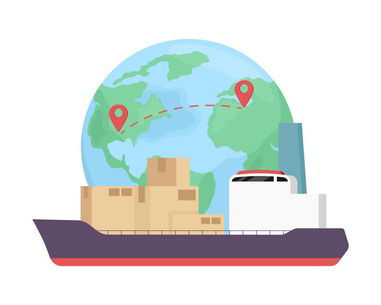 Freight shipped by vessel service globally flat concept vector illustration. Editable 2D cartoon scene on white for web design. Cargo shipping company creative idea for website, mobile, presentation