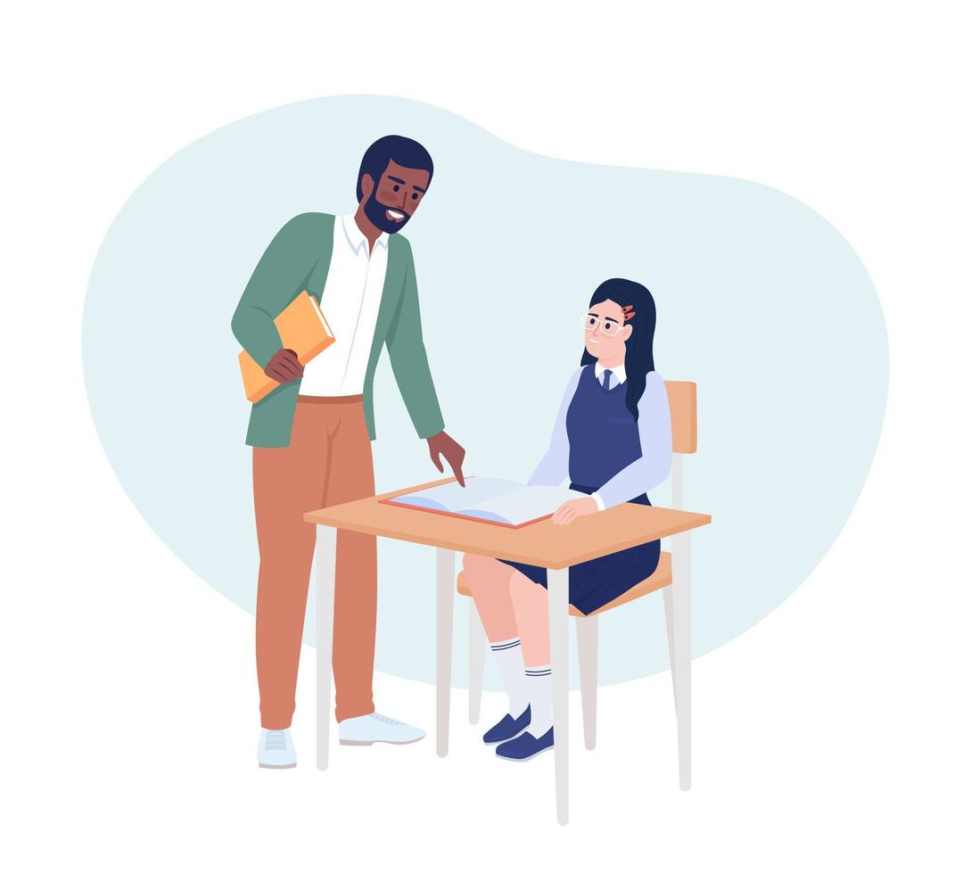 apoyar al alumno en la escuela 2d vector ilustración aislada. profesor