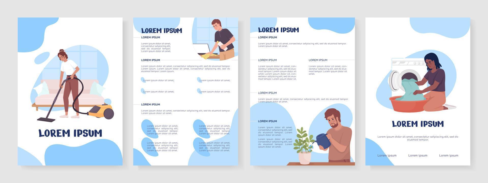 Household chores flat vector brochure template. Domestic work booklet, leaflet printable color designs. Editable magazine page, reports kit with text space