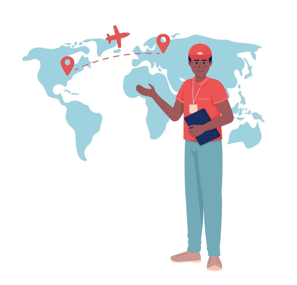 Aircraft delivery manager flat concept vector illustration. Editable 2D cartoon character on white for web design. Courier assistance worldwide creative idea for website, mobile, presentation