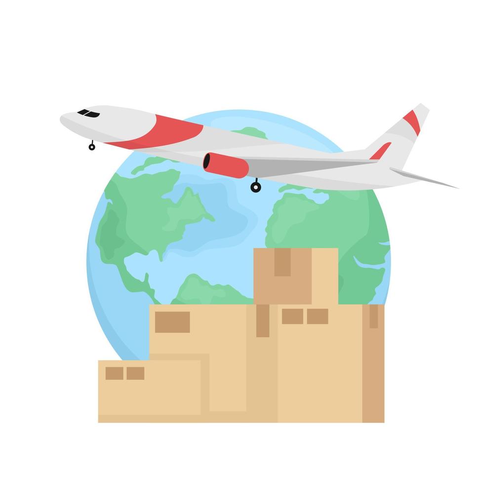 Packages shipped by plane service globally flat concept vector illustration. Editable 2D cartoon scene on white for web design. Freight shipping company creative idea for website, mobile, presentation