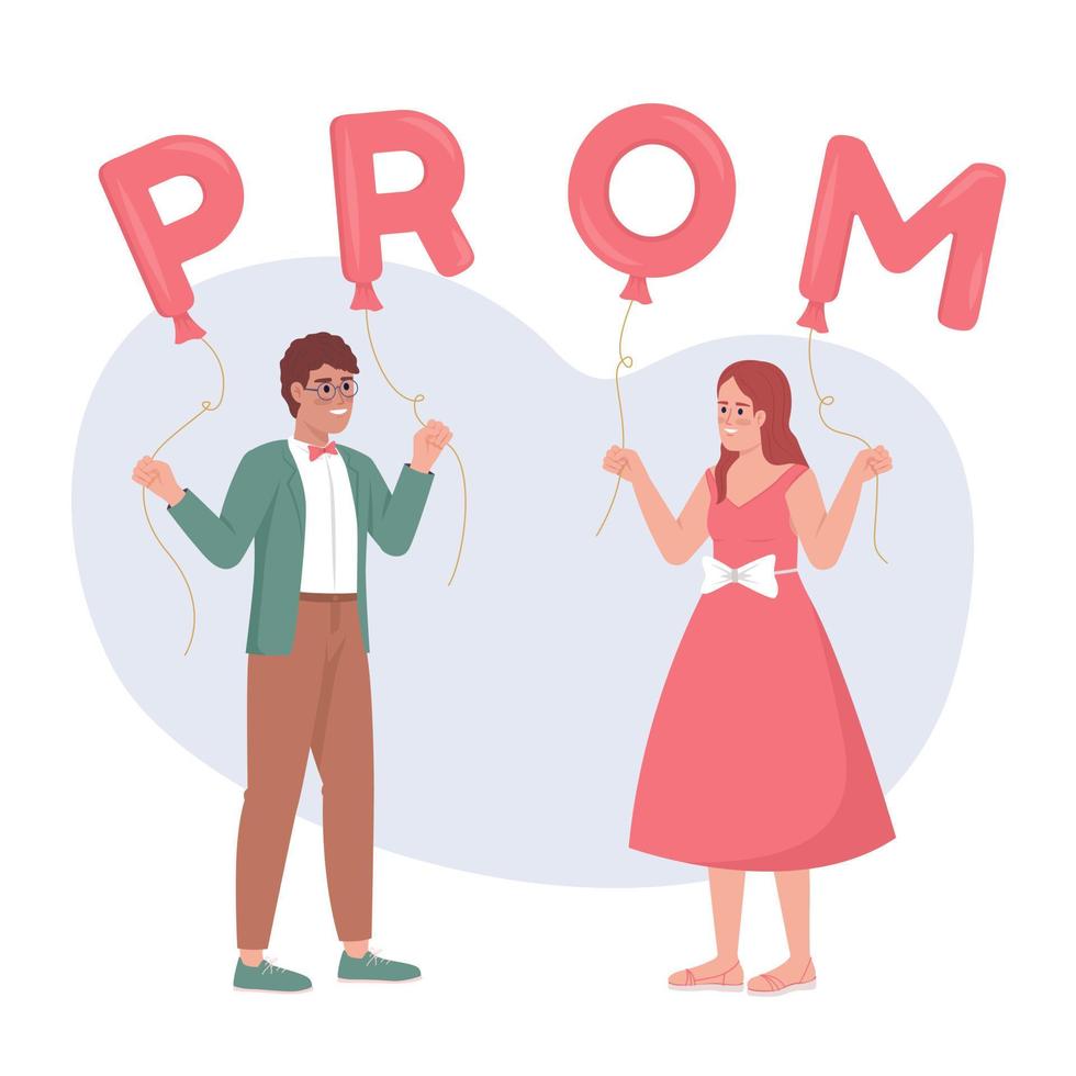 Middle school prom 2D vector isolated illustration. Boy asking girl to dance party flat characters on cartoon background. Color editable scene for mobile, website, presentation