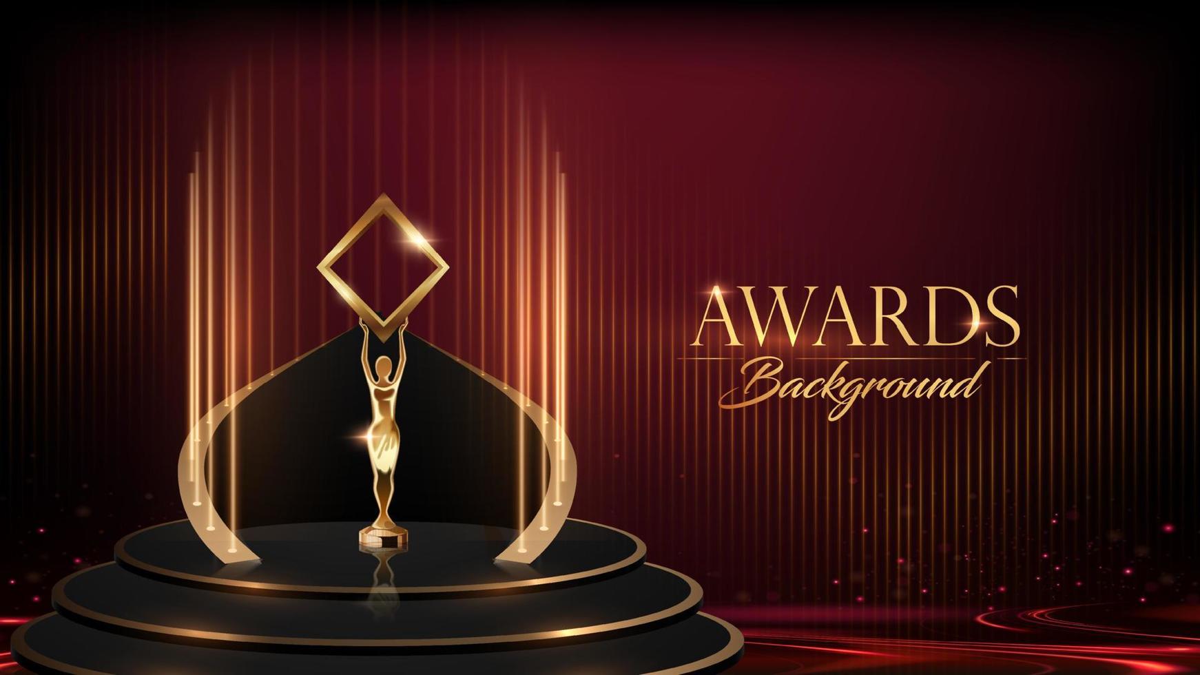 Elegant Looking Trophy Podium on stage. Red Golden Award Background. Luxury Premium Graphics. Throne Sitting Style. Royal Kingdom Prince Style Product Display with Light Effects. Modern Graphics. vector