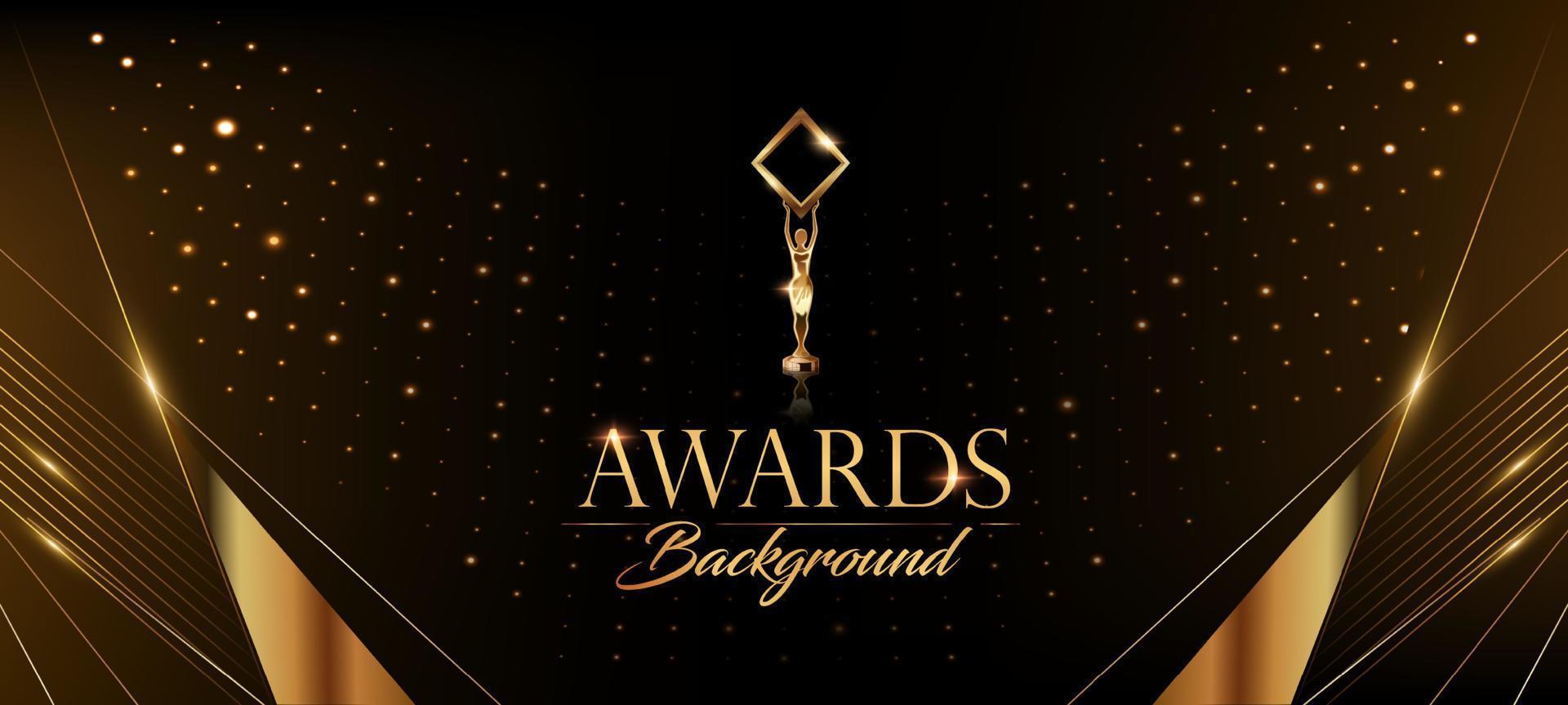 Golden Awards Background. Jubilee Night Decorative Invitation. Trophy on Stage platform with spotlight. Wedding Entertainment Hollywood Bollywood Night. Elegant Luxury Steps Floor. Film Awards. vector