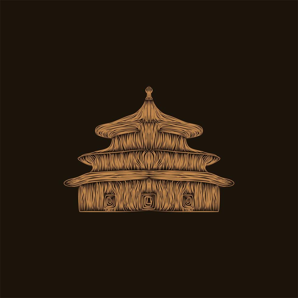 diseño de ilustración de estilo de obra de arte de edificio de pagoda vector