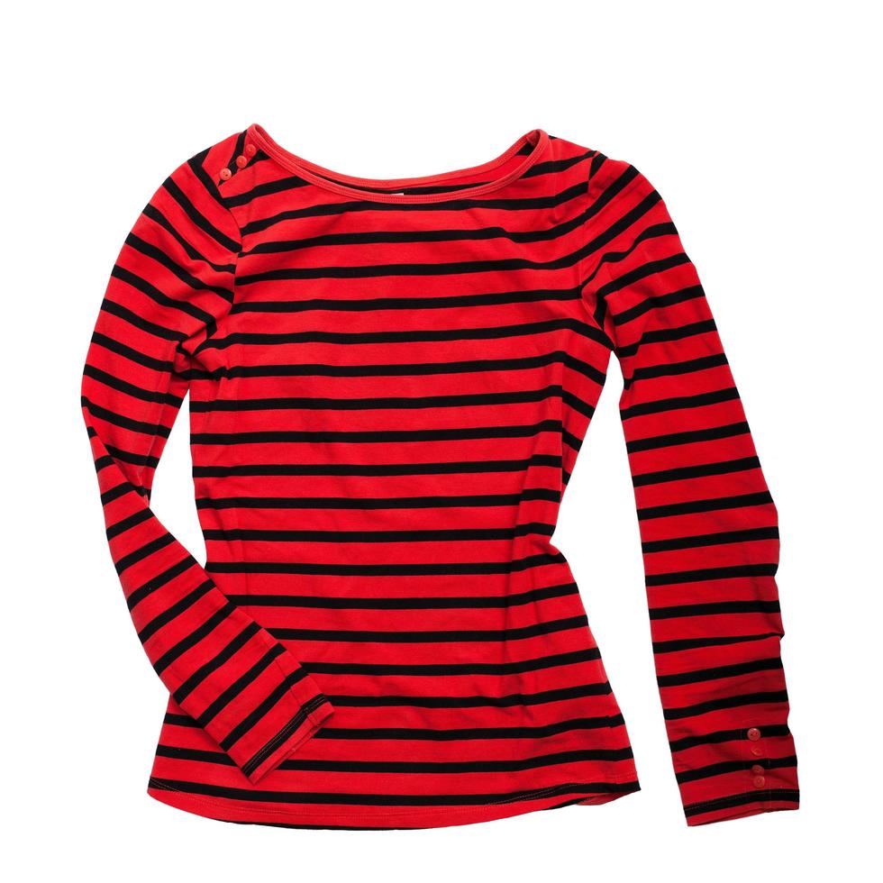 Women's striped red T-shirt with long sleeves on a white background photo