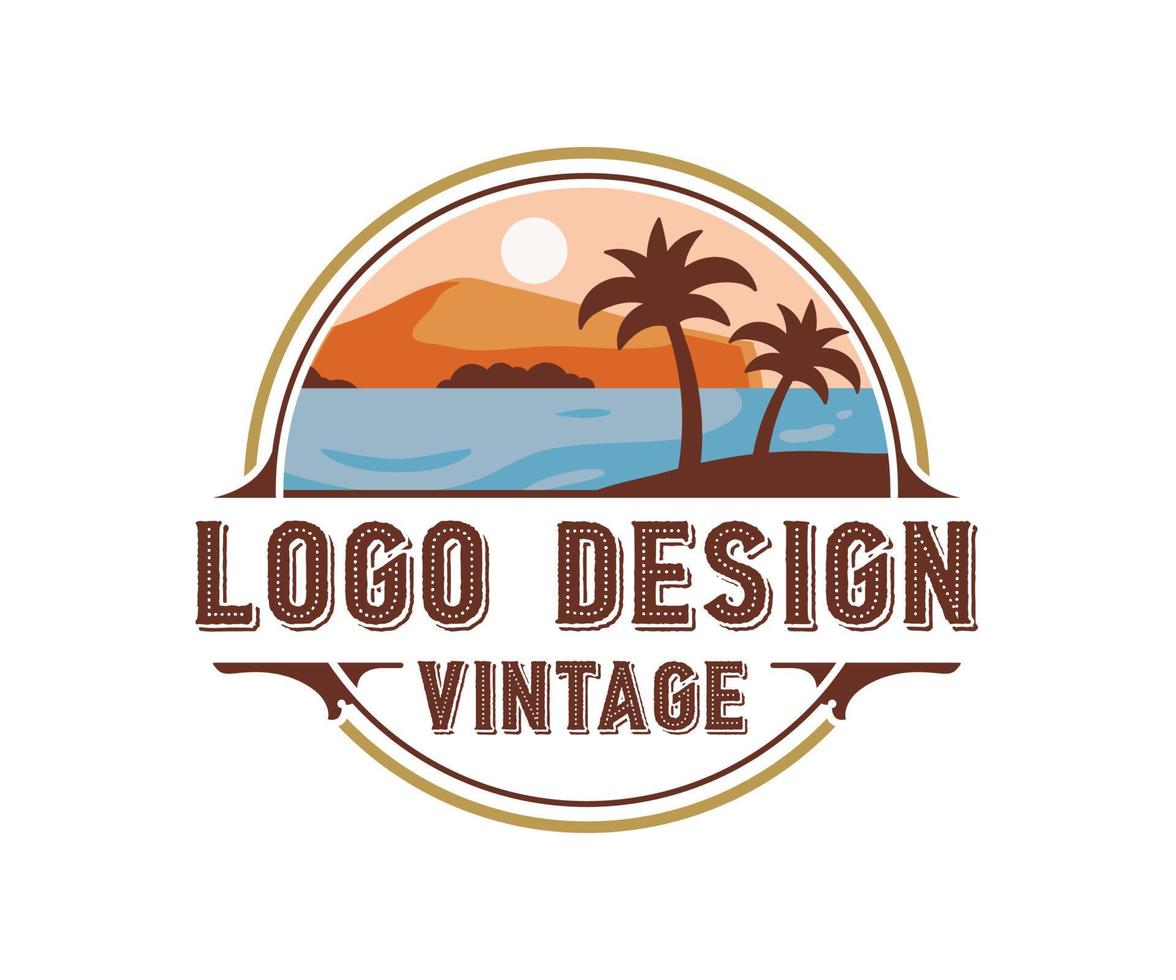 vintage badges see batch, summer, palm trees emblems vector